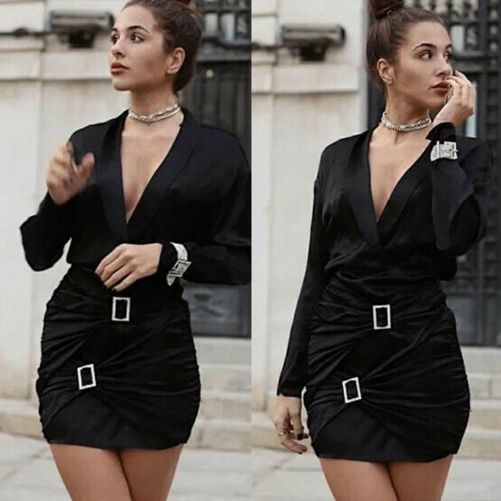 ZARA NWT ✨ Black Satin Jewel Buckle Dress 🖤